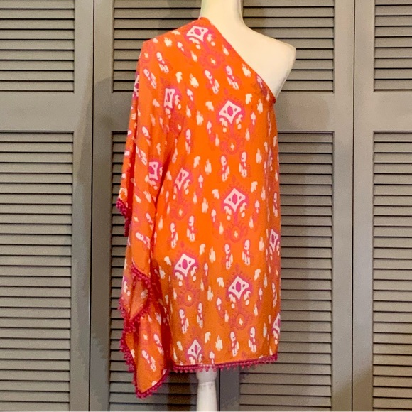 Mud Pie Vibrant Orange with Pink One-Shoulder Cover-Up - Picture 4 of 8